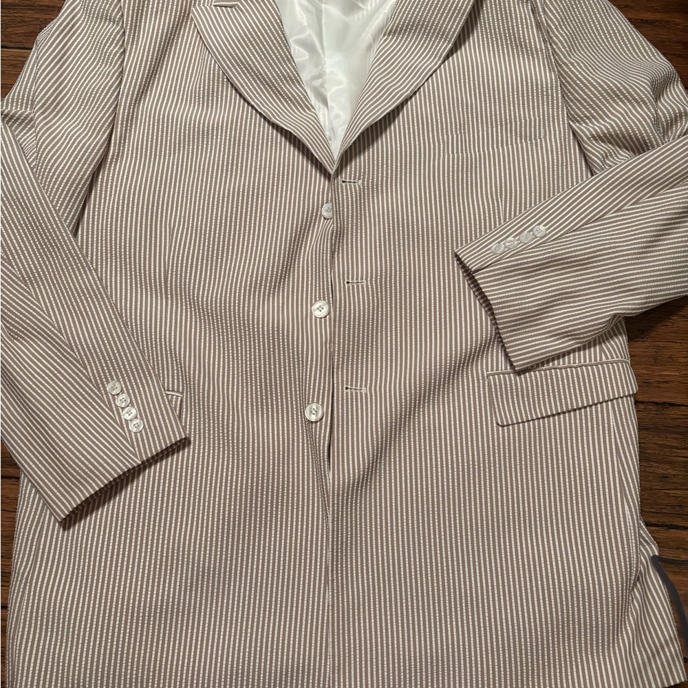 Falcone Superlative 150’s Disegno Collezione Seersucker Tan/White Striped Blazer